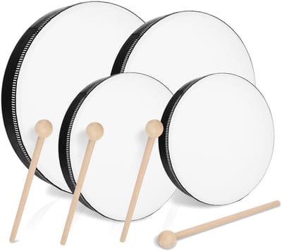 Dailygoods- Handtrommel 4 stuks - Houten Tamboerijn - Percussie-instrument - Kinderen/Volwassenen - 10/15/20/25 cm - Mooi Geluid