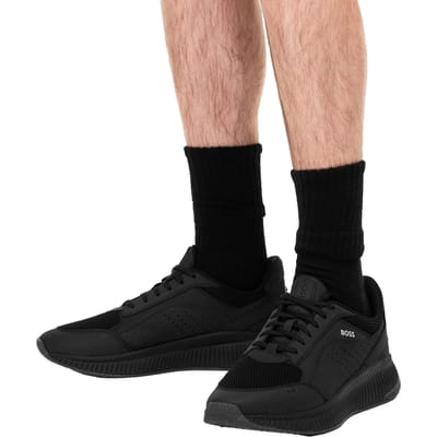 Boss Heren TTNM EVO Leren Chunky Zool Sneakers (Zwart)