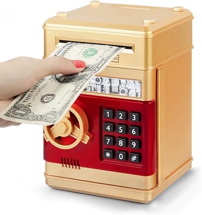 Daity Kinderspaarpot - ATM elektronische spaarpot - geschikt voor kinderen van 3 tot 12 jaar - ATM mini speelgoedpot (goud).