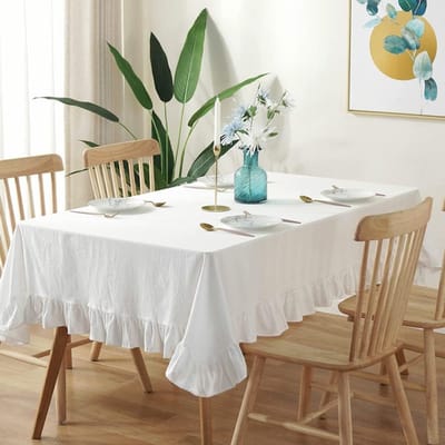 Katoenen Tafelkleed in Effen Kleur met Rimpelrand voor Eettafel, Koffietafel en Feestdecoratie - 130x180cm, Wit, Perfect voor Thuis en Feesten