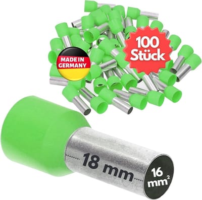 100 stuks Kalitec AE1618GN adereindhulzen geïsoleerd 16,0 mm² 18 mm lang groen I Made in Germany I Industriële kwaliteit