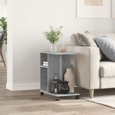 vidaXL - Bijzettafel - met - wielen - 50x30x55 - cm - bewerkt - hout - betongrijs