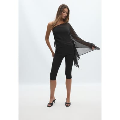 Stradivarius Gedrapeerde asymmetrische top  Zwart XS
