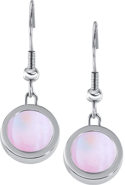 Quiges RVS Schroefsysteem Oorhangers Oorbellen Zilverkleurig met Verwisselbare Roze Schelp Mini Munt Set - ECOS075