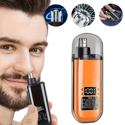 Oplaadbare Neus- en Oortrimmer met LED Display – USB | Pijnloze Precisietrimmer voor Mannen & Vrouwen | RVS Dubbelzijdig Mes | Compact & Stil Design – Oranje