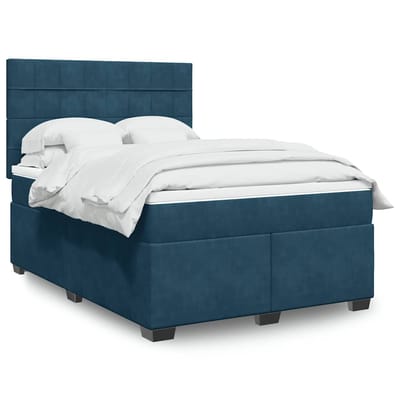 vidaXL - Boxspring - met - matras - fluweel - blauw - 140x200 - cm