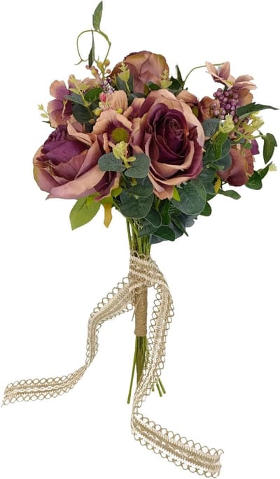 Bruidsboeket Kunstbloemen - Rozen Wilde Bloemen - Bruiloft Decoratie - Vintage Stijl - 56x32 cm - Kaasjeskruid