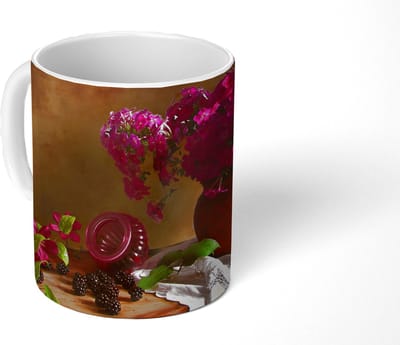 Mok - Koffiemok - Rustiek - Bloemen - Roze - Vaas - Stilleven - Mokken - 350 ML - Beker - Koffiemokken - Theemok