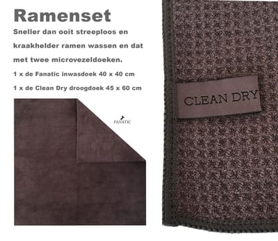 Raamdoeken Raamset schoonmaakdoeken 2 stuks Fanatic & Clean Dry ramenset origineel ramen zemen grijs/grijs