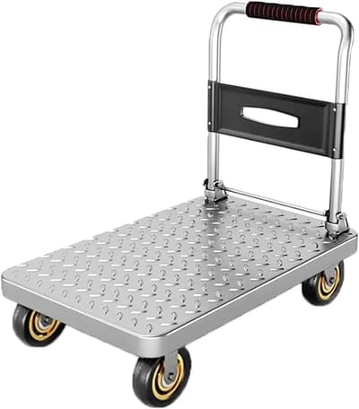 Plateauwagen Platformwagen - Stevig Transportkarretje - Goederen Verplaatsen - Verstevigd Stalen Frame - 73x48 cm - Zilver