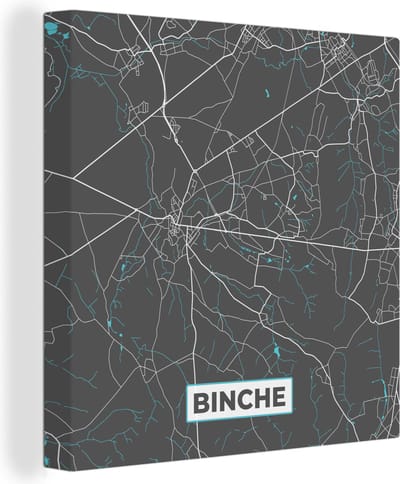 Canvas Schilderij Plattegrond – Binche – Blauw – Stadskaart - Kaart - 20x20 cm - Wanddecoratie