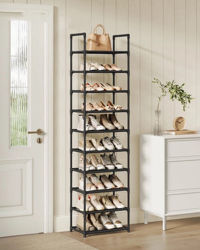 Lilac & Lily Schoenenrek - 10 Niveaus - Smalle schoenenkast - Metalen frame - Schoenenopberger met planken - 28x45x173 - Zwart