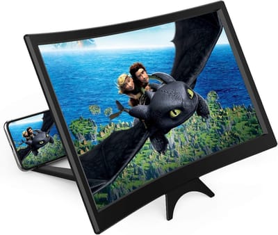 JeiibrZui 12-inch gebogen schermvergroter - 3D-schermvergroter voor mobiele telefoons - HD-zoom, 2-4x schermvergroting, met blauwlichtreductie - 1 stuk - Zwart