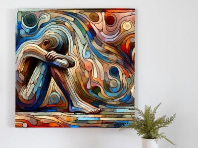 Abstract huilend kind schilderij | Abstracte tranen van pijn: de emotionele reis van een kind | Kunst - 30x30 centimeter op Canvas | Foto op Canvas