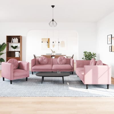 vidaXL - 3-delige - Loungeset - met - kussens - fluweel - roze