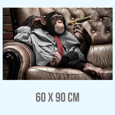 Allernieuwste.nl® Canvas Schilderij Gorilla Aap met Sigaar - PopArt Modern - Dieren - Poster - 60 x 90 cm - Kleur