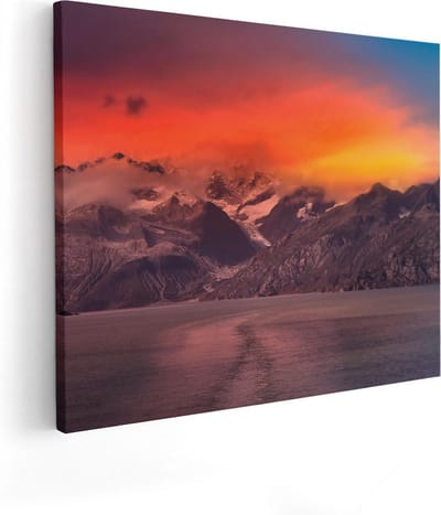 Artaza Canvas Schilderij Bergen Landschap - 50x40 cm - Wanddecoratie Zonsondergang - Muurdecoratie Natuur - Kamer Accessoires