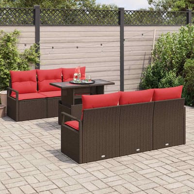 vidaXL - Tuinbank - Set - 7 - st - 6-Aantal - zitplaatsen - Bruin - en - Rood