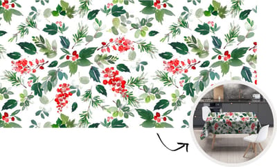 Kerst Tafelkleed - Kerstmis Decoratie - Tafellaken - Kerst - Waterverf - Maretak - 300x150 cm - Kerstmis Versiering