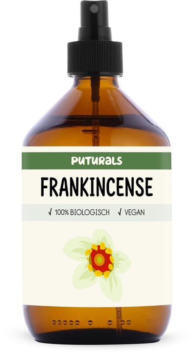 Puturals Frankincense Water 100% Biologisch - 500ml - Puur en Vegan - Bijproduct van Frankincense Olie - Gebruik als Toner of voor Huid en Haarverzorging - Bruine Glazen Fles + Verstuiver