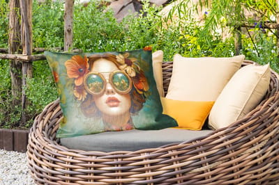Buitenkussens - Vrouw - Bloemen - Vlinders - Natuur - Vintage - 60x40 cm - Weerbestendig