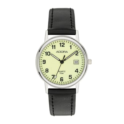 Dameshorloge met Oplichtende Wijzerplaat – 34 mm – Edelstalen Kast – Zwarte Leren Band – Met Datum – 5 BAR Waterdicht – Quartz