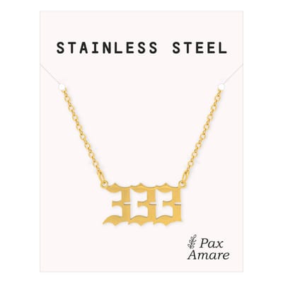 333 Engelen Getal Ketting - Goudkleurig - Stainless Steel Spirituele Hanger - 45cm + 5cm verstelbaar - Pax Amare