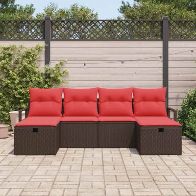 vidaXL - Bankstel - 6 - st - 6-Aantal - zitplaatsen - Bruin - en - Rood - poly - rattan