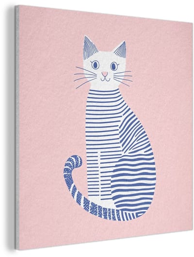 Akoestisch wandpaneel 40x40 cm - Vilt schilderij Kat - Illustratie - Minimalistisch - Roze - Akoestische panelen - Geluidsdempende wanddecoratie - Geluidsisolatie woonkamer - Muurdecoratie geluidspanelen