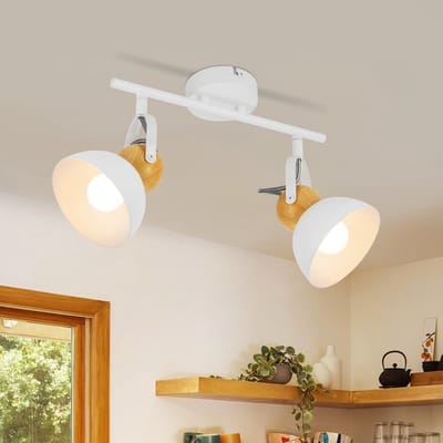 NETTLIFE Opbouwspot - wit - rond - 2-lichts - E27 Fitting - 350° draaibar Plafondspot - Max.25W - Vintage Plafondlamp - Metaal - Hoogwaardig Design - voor Hal | Woonkamer | Keuken - Zonder Lichtborn