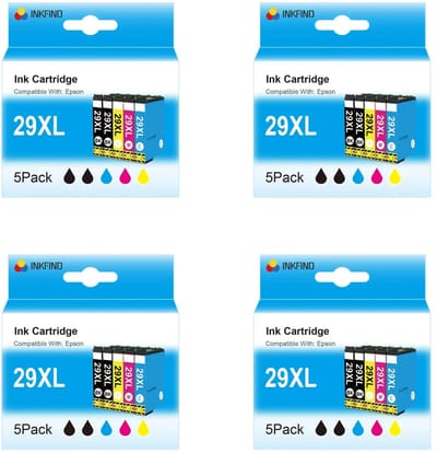 INKFIND 29XL inkt voor Epson29 Epson 29 2991 2991 2993 2994 inktcartridges multipack van 20 stuks (4 x 5pack= 8 x Zwart, 4 x Cyaan, 4 x Magenta, 4 x Geel) geschikt voor printer Epson Expression Home XP-245/247/255/257/332/335/342/345/352/355