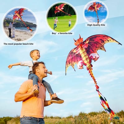 Vlieger Groot Draak Voor Kinderen - Eenvoudig te Vliegen - Buitenspellen - Activiteiten - Zomerse Buitensporten - Strandparken