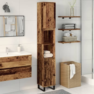 vidaXL - Badkamerkast - 30x30x190 - cm - bewerkt - hout - oud - houtkleurig