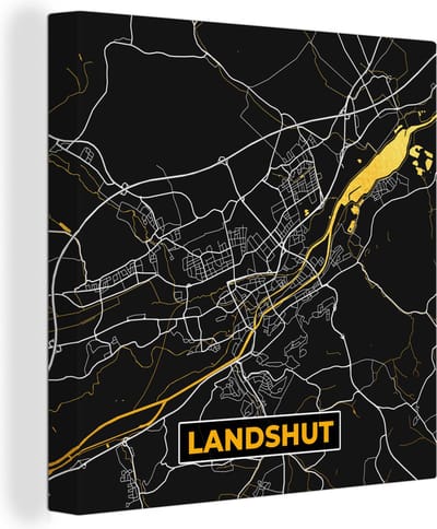 Canvas Schilderij Goud – Duitsland – Plattegrond – Gold – Stadskaart – Kaart – Landshut - 20x20 cm - Wanddecoratie