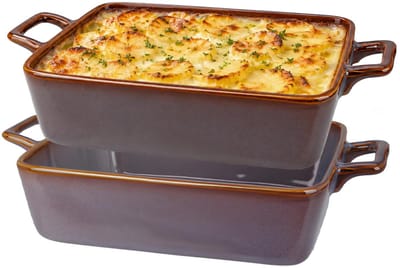 Excellent Houseware ovenschaal - 2x - grijs - rechthoek - Spaans aardewerk - 29 x 18 x 6 cm - 2 liter - serveerschalen