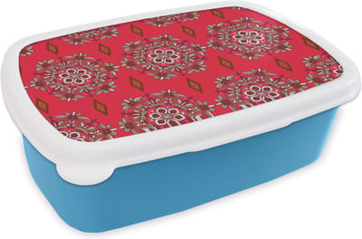 Broodtrommel Blauw - Lunchbox - Brooddoos - Mandala - Design - Bloem - 18x12x6 cm - Kinderen - Jongen