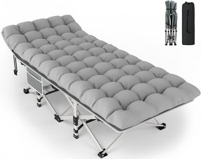 Opvouwbaar Metaal Campingbed 28 Inch met Grijze Pad voor Volwassenen