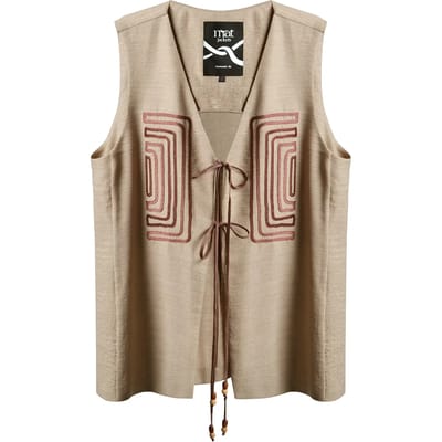 Gilet met labyrintborduursels in gemengde lin voor dames Mat Fashion