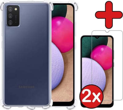 Hoesje - Met Screenprotector - 2 Stuks - Geschikt voor Samsung Galaxy A03s - Sterk & Shockproof - Back Cover - Siliconen Case - Telefoon Hoes - Shock Proof - Telefoonhoes - Transparant