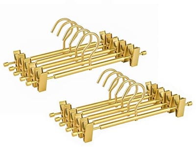 Matte Gouden Aluminium Broekhangers 10 Pack - 31 cm Extra Gladde en Duurzame Hangers met Verstelbare Antislip Clips