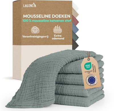 Laleni Hydrofiele Doeken - 100% Katoen - Mousseline - 70x70cm - Lichtgroen - Set van 5
