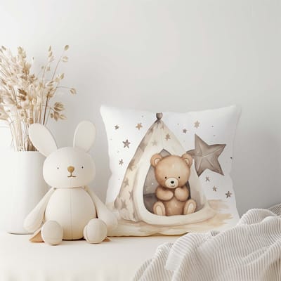 Kussen Beer in Tipi-Kinderkamer Decoratie-Kussen incl binnen kussen-Tipi-Beer-Kinderkameraccessoires-40x40 cm met rits