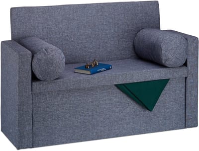 zitbank met leuning - 75 x 115 x 47 cm - met 2 kussens - opvouwbaar - grijs