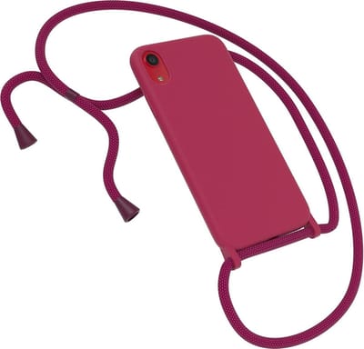HB Hoesje Geschikt voor Apple iPhone XR - Bordeaux - Rood - Siliconen Back Cover met Koord - Telefoonhoesje met Koord - Crossbody Lanyard Cord Case
