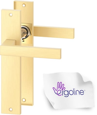 ERGO line Deurbeslag set Binnendeur - Cube - Deurkruk Goud - met blind schild, Mat Messing (Geborsteld), Deurklink met schild, langschild deurkrukset, mat goud