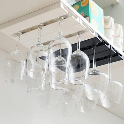 2 stuks - Wijnglas Rek - zwart - Hangend wijnglasrek - Omgekeerd wijnglas rek - Geschikt voor wijnkasten en keukenkastjes - Hangend droogrek voor wijn- en champagneglazen - Ruimtebesparend en praktisch