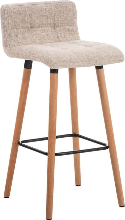CLP Lincoln Barkruk - Met rugleuning - Voetsteun - Stof - creme/natura