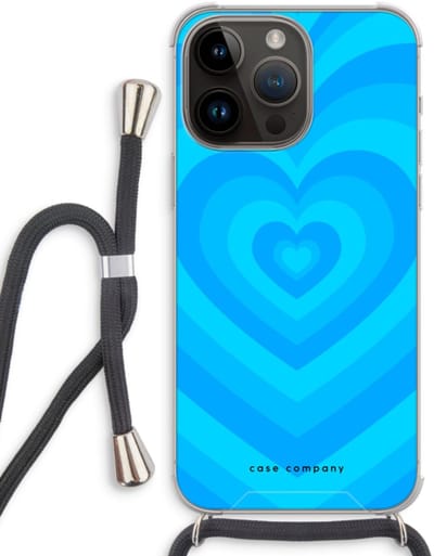 Case Company® - Hoesje met koord geschikt voor iPhone 14 Pro Max hoesje met Koord - Hart Blauw - Telefoonhoesje met Zwart Koord - Bescherming aan alle Kanten en Over de Schermrand