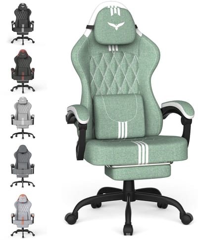 Soontrans - Ergonomische Gaming Stoel - Verstelbare Gamestoel -Lendensteun - Hoofdsteun - Voetsteun - Hoogteverstelbaar & 360° Draaibaar - Ademende Stof - Multifunctioneel als Bureaustoel - Werkstoel en PC-Stoel - Groen-wit