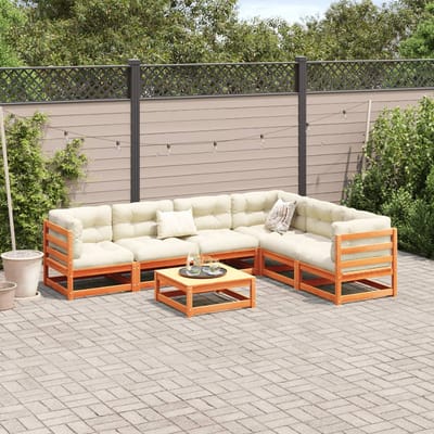 vidaXL - 7-delige - Loungeset - met - kussens - massief - grenenhout - wasbruin